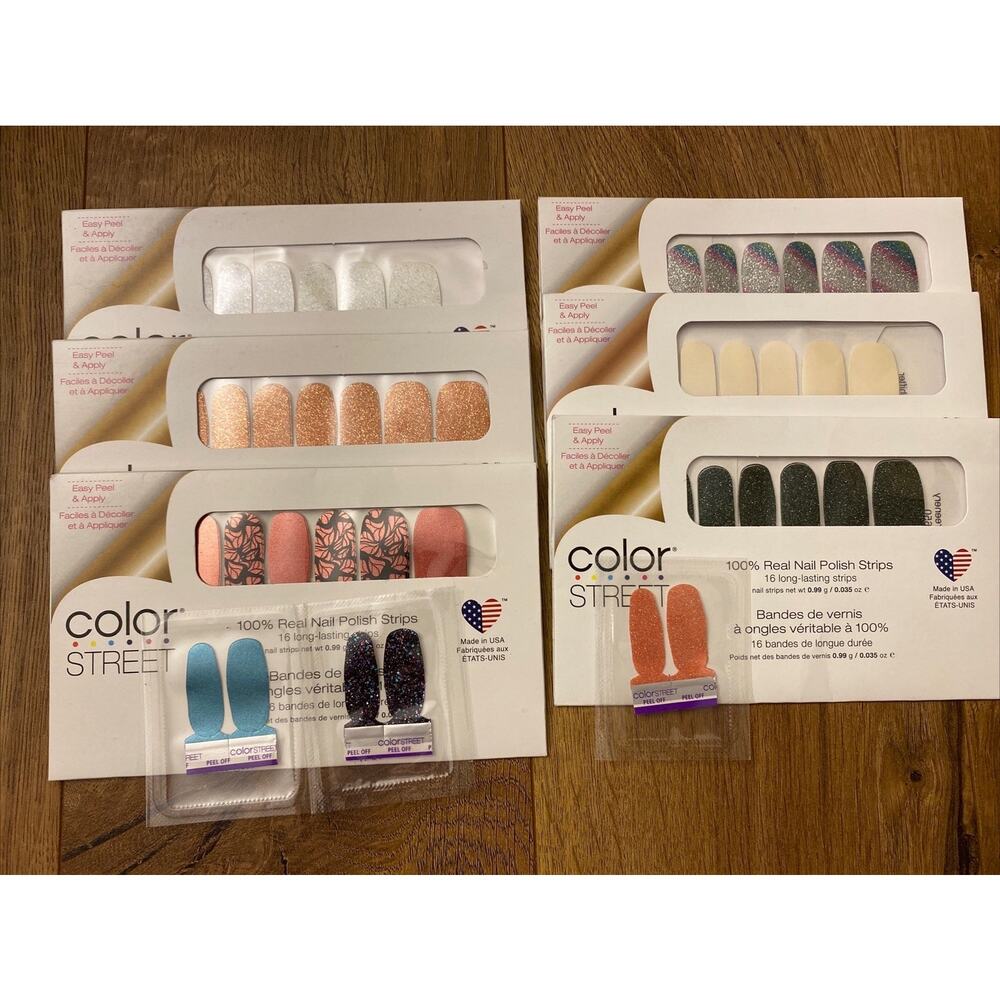 Color Street Lot Of 6 Sets Glitter Design Solid Nail Polish Strips and 3 Twosies